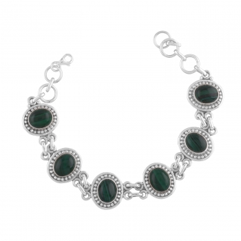 Pure silver green malachite stone bracelet